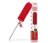 ALX Plumero de microfibra, lavable, varilla telescópica extensible 83 cm - 260 cm, escoba para esquina, color rojo