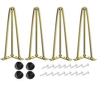 ALXEH 16 Inch Hairpin Table Legs 1/2” Dia 3-Rods Hairpin Feet, DIY Gold Hairpin Coffee Table Legs Heavy Duty Metal Furniture Leg for Side Table, Bench and Nightstand, Set of 4