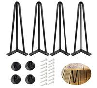 Alxeh - Patas de mesa de 12 pulgadas de diámetro, 3 varillas de patas de horquilla de 1/2 pulgadas de diámetro, patas de mesa de café negras para mesa auxiliar, banco y mesita de noche, juego de 4