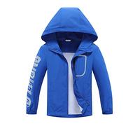 ALXHUTE Chaqueta impermeable para niños y niñas, impermeable ligero con capucha, azul, 9-10 Years