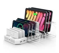 Alxum 60W 10 Puertos USB Estación de Carga para Múltiples Dispositivos, Base Carga Multi USB con Salida de 5V/2.4A para Teléfono, Tablet y Más, Blanco