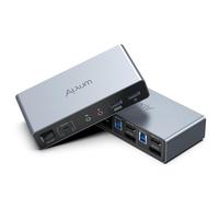 Alxum Commutatore KVM 2 Monitor 2 Computer Con Controller Desktop | HDMI+Porta Display Commutatore KVM a Doppio Monitor per 2 PC, 3 puertas USB 3.0 che Supportano la Modalità Estesa/Specchio
