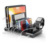 Alxum Estación Carga Rapida 10 Puertos 120W para múltiples Dispositivos, con 60W & 18W USB C PD para laptops, tabletas, teléfonos y más