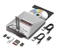 Alxum Lector DVD Externo para PC y Portátil, Regrabadora CD/DVD Externa 7 en 1 con M.2 NVMe, Ranuras SD/TF y 3 USB, Unidad Óptica Grabadora Ultra Rápida para Windows 11/10/Mac OS/Linux
