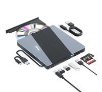 Alxum Unidad de CD Externa para portátil-Unidad de DVD&CD Externa con Lector de Tarjetas SD/TF,Unidad de CD Externa USB&USB C para portátil,Ordenador de sobremesa,Windows,Linux,Mac OS
