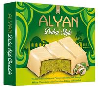Alyan - Tablaeta de Chocolate Blanco Dubái, Relleno de Pistachos y Kunafa, Estilo Dubái, 100gr