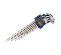 Alyco 193292 - Juego 9 llaves Torx acodadas inviolables extralargas Cr-V niqueladas en soporte plastico T-10 A T-50