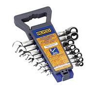 Alyco - Juego de 8 Llaves Combinadas con Carraca Reversible - 191876, Llaves Grises y Soporte Negro/Azul, 8, 10, 11, 12, 13, 14, 17 y 19 mm