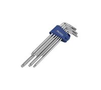 Alyco 193292 - Juego 9 llaves Torx acodadas inviolables extralargas Cr-V niqueladas en soporte plastico T-10 A T-50