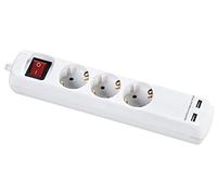 Alyco - Regleta de 3 Enchufes y 2 USB con Interruptor, Cable de 1,4 m - 199433, blanco