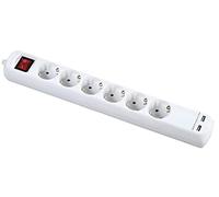 Alyco - Regleta de 5 Enchufes y 2 USB con Interruptor, Cable de 1,4 m - 199435, blanco