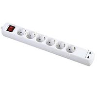 Alyco - Regleta de 6 Enchufes y 2 USB con Interruptor, Cable de 1,4 m - 199436, Blanco