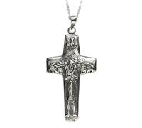 Alylosilver Collar Colgante Cruz Papa Francisco en Plata de Ley 925 para Hombre y Mujer - Cruz del Buen Pastor, Incluye Cadena de Plata de 45 cm y Estuche para Regalo