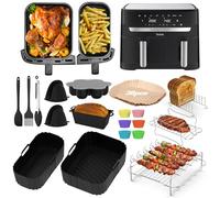 Alyoen 19 Accesorios para Freidora de Aire Caliente Tefal EY9018 Dual Easy Fry 5.2/3.1 L, Incluye Moldes de Silicona, Parrilla, Molde para Pan, Pinzas y Más