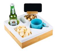 Alyoen Couchbar Snackbox,Bamboo Holz Sofatablett mit 5 Fächern,Snackspender mit Getränkehalter,Sofa Organizer für Wohnzimmer, Couch Bar und Büro