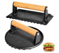 Alyoen Juego de 2 prensas para hamburguesas de hierro fundido, prensa para hamburguesas con antiadherente, redonda y rectangular, grande de 1 kg, para prensar filetes, hamburguesas, tocino, salchichas