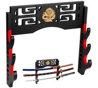 Alyoen Soporte de pared Katana para exhibición de espadas, soporte de 3 niveles con gancho acolchado de terciopelo y patrón de dragón, estante de espada para sable de luz Wakizashi Samurai