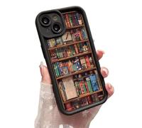 Alyova Bookshelf Phone Case, Alyova Book Phone Case, Anti-Slip Shockproof and Drop-Resistant TPU Protective Cover for iPhone 16 15 14 13 12 11 Pro MAX (Black,15plus)