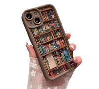Alyova Bookshelf Phone Case, Alyova Book Phone Case, Anti-Slip Shockproof and Drop-Resistant TPU Protective Cover for iPhone 16 15 14 13 12 11 Pro MAX (Brown,16)