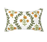 Alysheer - Funda decorativa para cojín lumbar, de verano, 30 x 50 cm, estilo rústico, con flores bordadas naranjas y hojas verdes, tela de algodón para sofá, sillón, cama y salón