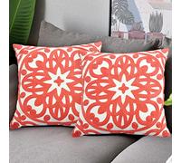 Alysheer Juego de 2 fundas de almohada decorativas bordadas de 18 x 18 pulgadas, patrón clásico bohemio de mandala, lona de algodón, acogedoras fundas de cojín para sofá, sala de estar (melocotón