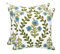 Alysheer Juego de 2 Fundas de Almohada Decorativas Bordadas de Flores de Granja de 18 x 18 Pulgadas, patrón de Punto de Hojas Verdes y Flores de cabaña, Funda de cojín de Lona de algodón para