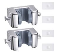 Alyvisun 2 Piezas Adhesivo Soporte Ducha Pared con 2 Ganchos, Ajustable Soporte Ducha sin Taladro para Cabezales de Ducha de 18-22 mm, Universal Soporte Alcachofa Ducha