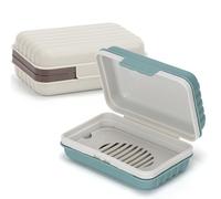 Alyvisun 2 Piezas Jabonera de Viaje con Tapa, Jaboneras Portátiles, Caja de Jabón con Bandeja de Drenaje, Jabonera Impermeable y Antifugas para Ducha, Viajes y Uso en Exteriores(Verde y Blanco)