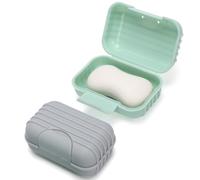 Alyvisun 2 Piezas Jabonera de Viaje con Tapa, Jaboneras Portátiles, Caja de Jabón con Fondo Elevado, Jabonera Impermeable y Antifugas para Ducha, Viajes y Uso en Exteriores (Verde y Gris)