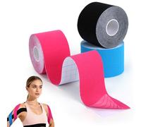Alyvisun 3 Rollos Cinta Kinesiológica, 5 m x 5 cm Esparadrapo Deportivo Transpirable y Elástico, Kinesiotape para Articulaciones y Soporte Muscular (Azul, Rosa, Negro)