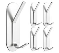 Alyvisun 5 Piezas Ganchos Adhesivos para Pared, Colgadores Adhesivos Resistentes de Acero Inoxidable, Ganchos de Pared sin Taladrar, Colgador Toalla para Baño Cocina Armario (Plata)