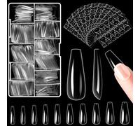 Alyvisun 500 Piezas Uñas Postizas Transparentes, 10 Tamaños Tips Uñas Falsa Con 240 Piezas Gel Uñas Pegatinas Kit, Artificial Puntas de Uñas Francesas con Caja para Mujeres Niñas Salones y DIY