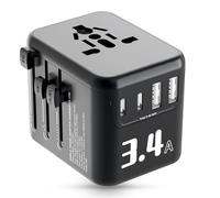 Alyvisun Adaptador Enchufe Universal, con 2 Puertos USB-C y 2 USB-A, 5V 3,4A/17W Adaptador de Viaje Todo en uno con Doble Fusible de 10A, Accesorios Viaje la UE, EE.UU., Reino Unido, Australia, etc