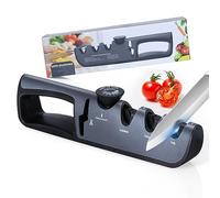 Alyvisun Afilador de Cuchillo, Manual Profesional 4 en 1 Afilador Cuchillos，Mango Ergonómico Y Base Antideslizante para Cuchillos de Cocina Afilados, Tijeras, etc. (Negro)