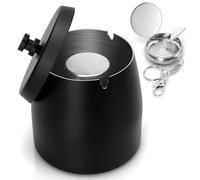 Alyvisun Cubo de Basura de Escritorio, Contenedor de Ceniza de Acero Inoxidable con Tapa y Bandeja Portátil, para Exteriores, Oficina, Decoración del Hogar, Negro [10 * 9 * 10 cm]