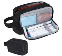 Alyvisun Estuche Escolar de Gran Capacidad, Estuches Portátil con 5 Compartimentos y Asa para Niñas y Niños, Estuche Organizador de Papelería Multiusos para Escuelas y Oficinas (Negro)