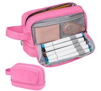 Alyvisun Estuche Escolar de Gran Capacidad, Estuches Portátil con 5 Compartimentos y Asa para Niñas y Niños, Estuche Organizador de Papelería Multiusos para Escuelas y Oficinas (Rosa)