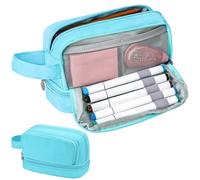 Alyvisun Estuche Escolar de Gran Capacidad, Estuches Portátil con 5 Compartimentos y Asa para Niñas y Niños, Estuche Organizador de Papelería Multiusos para Escuelas y Oficinas (Azul)