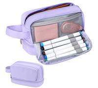 Alyvisun Estuche Escolar de Gran Capacidad, Estuches Portátil con 5 Compartimentos y Asa para Niñas y Niños, Estuche Organizador de Papelería Multiusos para Escuelas y Oficinas (Morado)