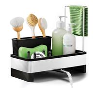 Alyvisun Gran Capacidad Soporte Estropajo Fregadero con Bandeja de Drenaje Autodrenante, Organizador Fregadero de Acero Inoxidable, Multifuncional Organizador Fregadero Cocina