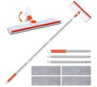 Alyvisun Limpiacristales Profesional, 132cm Palo Telescopico Limpieza para Ventanas con Cabezal Flexible, Limpiador de Ventanas con Escobilla de Silicona & 4 Paños de Microfibra