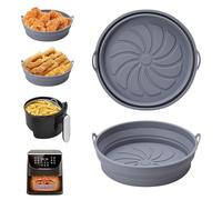 Alyvisun Molde Silicona Freidora de Aire, 2 Piezas Moldes Accesorios para Freidora sin Aceite Reutilizable Recipientes Bandeja Redondo Utensilios Cesta para Air Fryer, Microondas, Horno (Gris)