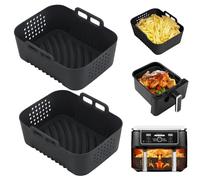 Alyvisun Molde Silicona Freidora de Aire, 2 Piezas Reutilizables para Recipiente Air Fryer para Cestas de 7,5L, 9L y 9,5L, Accesorios Antiadherentes, Ideales para Papas Fritas Crujientes (Negro)