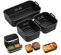 Alyvisun Molde Silicona Freidora de Aire, 3 Piezas Air Fryer 1x10,4+2x5,2 L | Air Fryer Reutilizable Bandejas Airfryer Cesta Plegable Utensilios Moldes para Freidora sin Aceite de 10 L/10,4 L