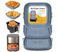 Alyvisun Molde Silicona Freidora de Aire, 3 Piezas Bandeja Moldes para Air Fryer Reutilizable Recipientes Cuadrado Cesta Utensilios Accesorios para Freidora sin Aceite, Microondas, Horno (Gris)