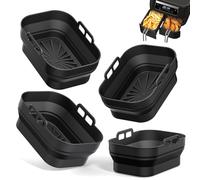 Alyvisun Molde Silicona Freidora de Aire, 4 Piezas Moldes Air Fryer Reutilizable Utensilios Bandeja Freidora Aire Cesta Recipiente Airfryer Formas Cestillo Base para Microondas, Horno (Negro)