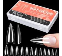 Alyvisun Punta Larga Media Cobertura Tips para Uñas, 600PCS Soft Gel Nail Tips, 12 Tamaños Uñas Postizas Transparentes para Manicura y Reconstrucción de Uñas