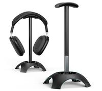 Alyvisun Soporte Auriculares [Antideslizante y Base con Peso] Diseño Espejado Soporte Universal de Aluminio para Escritorio para Todos los Cascos de Juego/Earphones de Escritorio (Negro)