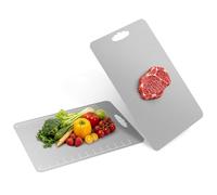 Alyvisun Tabla de Corte de Acero Inoxidable 304, Diseño de Doble Cara con Superficie de Textura Tipo Arroz y Superficie Lisa, Tabla de Corte Metálica para Carne y Frutas, Fácil de Limpiar (39 × 28 cm)