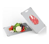 Alyvisun Tabla de Corte de Acero Inoxidable 304, Diseño de Doble Cara con Superficie de Textura Tipo Arroz y Superficie Lisa, Tabla de Corte Metálica para Carne y Frutas, Fácil de Limpiar (39 × 28 cm)